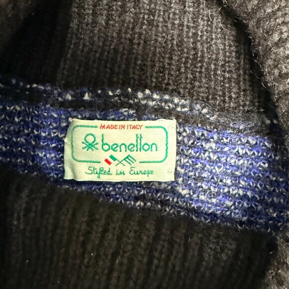 Vintage Benetton Italy Blue Nordic Mohair Blend Mockneck Sweater, Size L - Picture 7 of 9